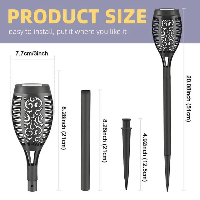 Alt view image 6 of 6 - 4 Pack Led Solar Torch Light with Flickering Flame Outdoor Waterproof Halloween Decorations, Solar Torches Stake Lights, Auto On/Off Garden Lights Christmas Decorations