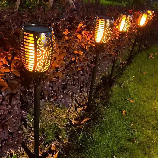 Alt view image 2 of 6 - 4 Pack Led Solar Torch Light with Flickering Flame Outdoor Waterproof Halloween Decorations, Solar Torches Stake Lights, Auto On/Off Garden Lights Christmas Decorations