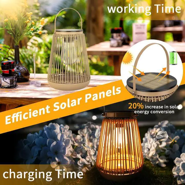 Alt view image 3 of 7 - Solar Lanterns Outdoor Waterproof, Outdoor Solar Lanterns Gifts for Women Mom Grandma, Woven Garden Decor, Rattan Lantern Decoration for Yard, Patio, Porch, Balcony, Backyard, 2 Pack