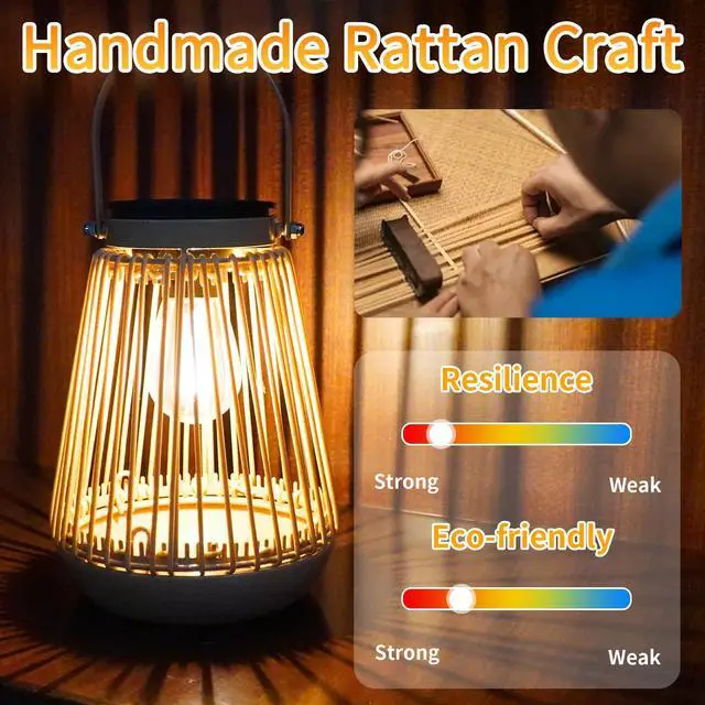Alt view image 2 of 7 - Solar Lanterns Outdoor Waterproof, Outdoor Solar Lanterns Gifts for Women Mom Grandma, Woven Garden Decor, Rattan Lantern Decoration for Yard, Patio, Porch, Balcony, Backyard, 2 Pack