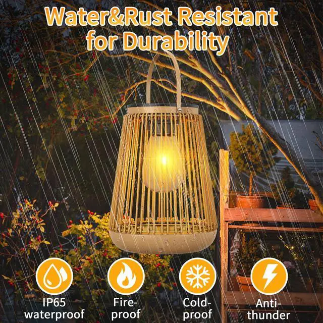Alt view image 5 of 7 - Solar Lanterns Outdoor Waterproof, Outdoor Solar Lanterns Gifts for Women Mom Grandma, Woven Garden Decor, Rattan Lantern Decoration for Yard, Patio, Porch, Balcony, Backyard, 2 Pack
