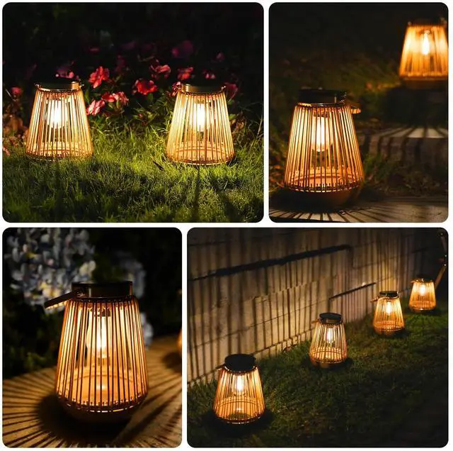 Alt view image 7 of 7 - Solar Lanterns Outdoor Waterproof, Outdoor Solar Lanterns Gifts for Women Mom Grandma, Woven Garden Decor, Rattan Lantern Decoration for Yard, Patio, Porch, Balcony, Backyard, 2 Pack