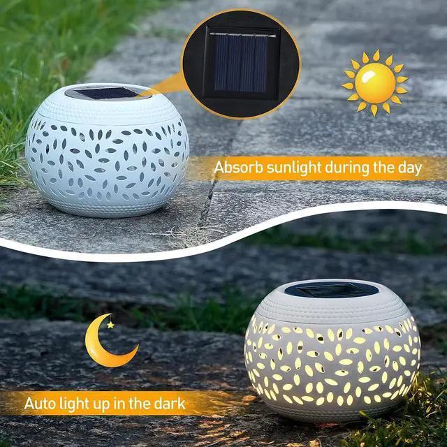 Alt view image 3 of 7 - Solar Table Lanterns Outdoor Waterproof - LED Lamp White Metal Tabletop Light Solar Powered Decorative Lantern for Indoor Desk Bedroom Patio Garden Pathway Yard (1 Pack)