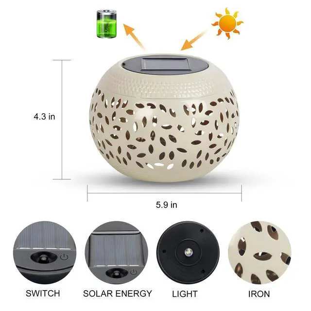 Alt view image 4 of 7 - Solar Table Lanterns Outdoor Waterproof - LED Lamp White Metal Tabletop Light Solar Powered Decorative Lantern for Indoor Desk Bedroom Patio Garden Pathway Yard (1 Pack)
