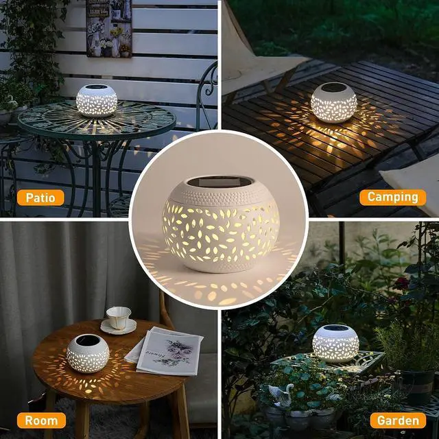 Alt view image 6 of 7 - Solar Table Lanterns Outdoor Waterproof - LED Lamp White Metal Tabletop Light Solar Powered Decorative Lantern for Indoor Desk Bedroom Patio Garden Pathway Yard (1 Pack)