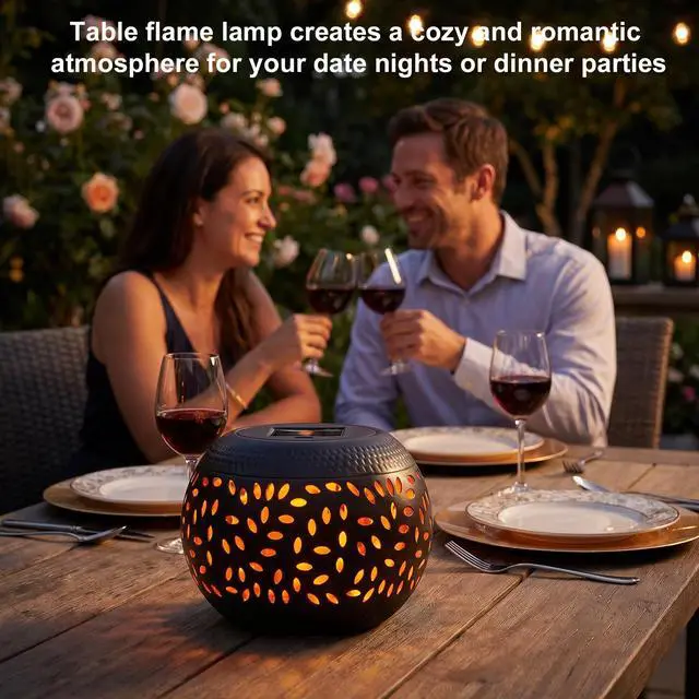 Alt view image 6 of 7 - Solar Table Lantern Outdoor Waterproof-Dancing Flickering Flame Solar Powered LED Light,Black Metal Desktop Decorative Lamp for Gifts for Women Mom Desk Patio Garden Yard Decor