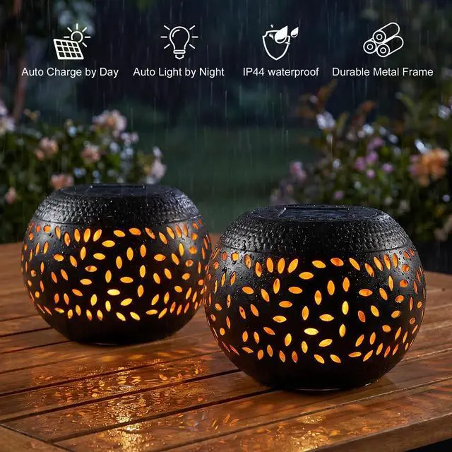 Alt view image 7 of 7 - Solar Table Lantern Outdoor Waterproof-Dancing Flickering Flame Solar Powered LED Light,Black Metal Desktop Decorative Lamp for Gifts for Women Mom Desk Patio Garden Yard Decor