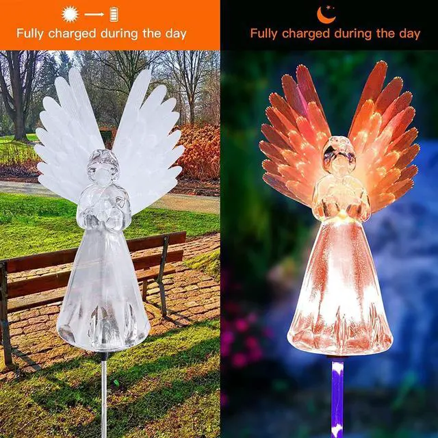Alt view image 3 of 5 - 2 Packs of LED Solar Angel Ground Lights, Colorful Outdoor Courtyard Decoration Floor Angel Lamps, Wireless Twilight to Dawn Waterproof Garden Landscape Light.