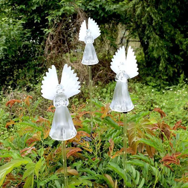 Alt view image 4 of 5 - 2 Packs of LED Solar Angel Ground Lights, Colorful Outdoor Courtyard Decoration Floor Angel Lamps, Wireless Twilight to Dawn Waterproof Garden Landscape Light.