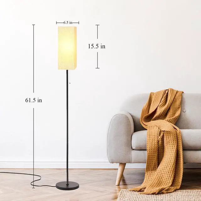 Alt view image 5 of 6 - Floor Lamp for Living Room, Black Tall Standing Lamps with Pull Chain Switch, Linen Lampshade Decor for Bedroom, 3-Color Temperature E26 LED Bulb Included