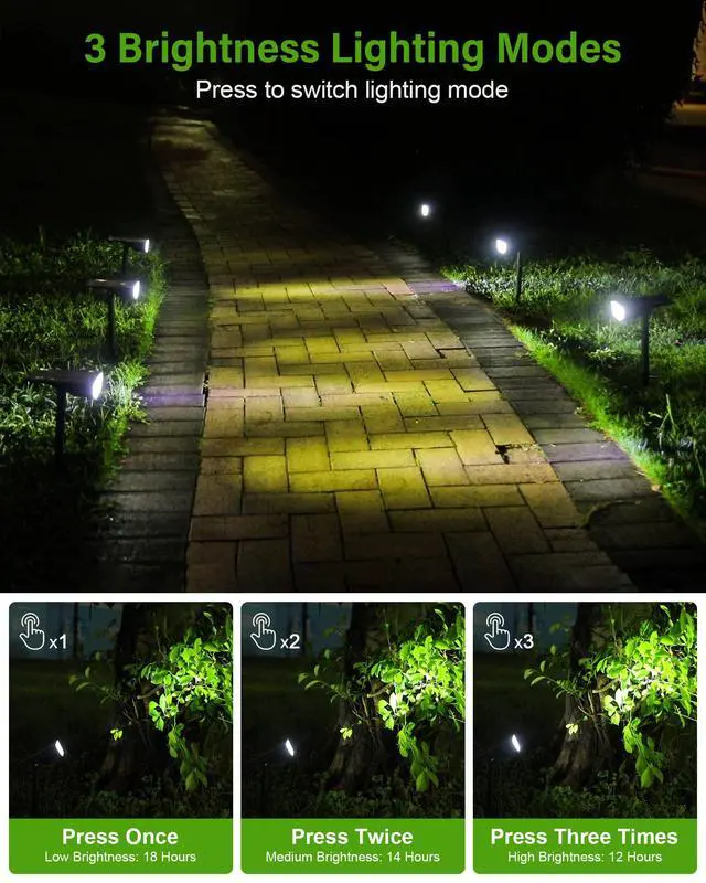 Alt view image 3 of 7 - Solar Spot Lights Outdoor Waterproof, Solar Landscape Lights Outdoor IP65 Waterproof, 3 Brightness Modes Dusk to Dawn Solar Spotlight Outdoor for Yard Garden Pathway Tree, Cool White, 4 Pack