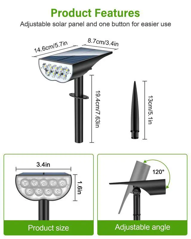 Alt view image 4 of 7 - Solar Spot Lights Outdoor Waterproof, Solar Landscape Lights Outdoor IP65 Waterproof, 3 Brightness Modes Dusk to Dawn Solar Spotlight Outdoor for Yard Garden Pathway Tree, Cool White, 4 Pack