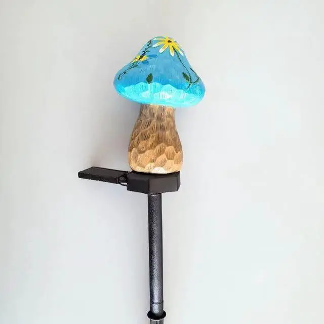 Alt view image 5 of 6 - 2 Pack Solar Powered Red and Blue Mushroom Floor Lights, Garden Decorative Resin Cute Mushroom lamp, Wireless Dusk to Dawn LED Lights Waterproof.