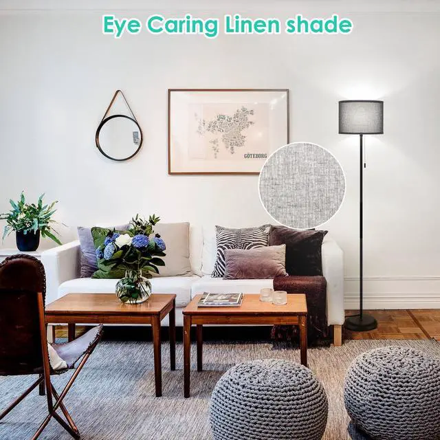 Alt view image 4 of 6 - Floor Lamp for Living Room, LED Modern Simple Standing Lamp, Black Tall Lamps for Bedroom, Living Room, Office, Kids Room and Reading, Minimalist Pole Lamp with Shade, Without Bulb