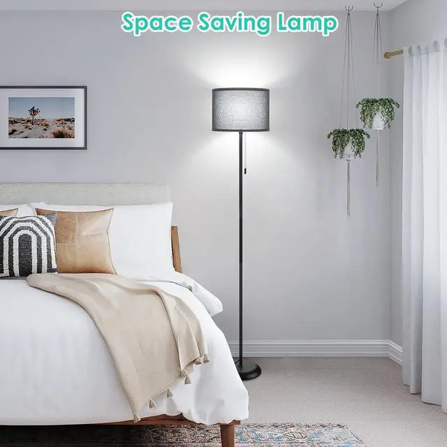 Alt view image 3 of 6 - Floor Lamp for Living Room, LED Modern Simple Standing Lamp, Black Tall Lamps for Bedroom, Living Room, Office, Kids Room and Reading, Minimalist Pole Lamp with Shade, Without Bulb