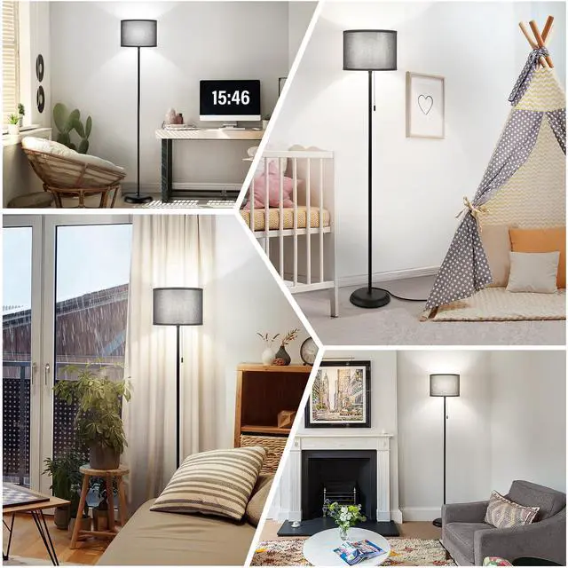 Alt view image 6 of 6 - Floor Lamp for Living Room, LED Modern Simple Standing Lamp, Black Tall Lamps for Bedroom, Living Room, Office, Kids Room and Reading, Minimalist Pole Lamp with Shade, Without Bulb