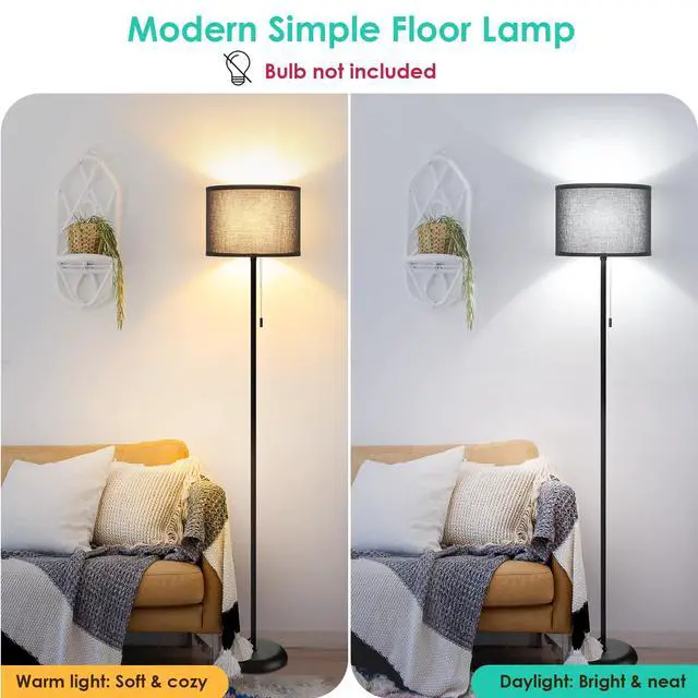 Alt view image 2 of 6 - Floor Lamp for Living Room, LED Modern Simple Standing Lamp, Black Tall Lamps for Bedroom, Living Room, Office, Kids Room and Reading, Minimalist Pole Lamp with Shade, Without Bulb