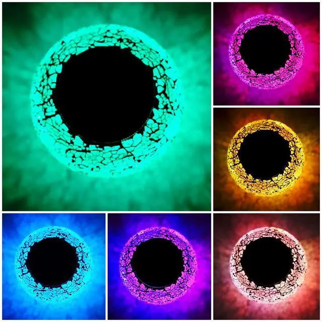 Alt view image 6 of 7 - Solar Powered Color Changing Mosaic Crackle Glass Table Lamp - Waterproof LED Night Light for Bedroom, Yard, Patio, Halloween, Christmas Decorations (Crackle Glass, White)