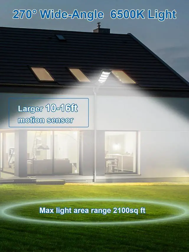 Alt view image 4 of 7 - 432LEDS Solar Street Light Outdoor IP67Waterfroof, 6500K Solar Flood Lights Outdoor Dusk to Dawn,Motion Sensor with Remote Control for Parking lot, Yard,Pathway