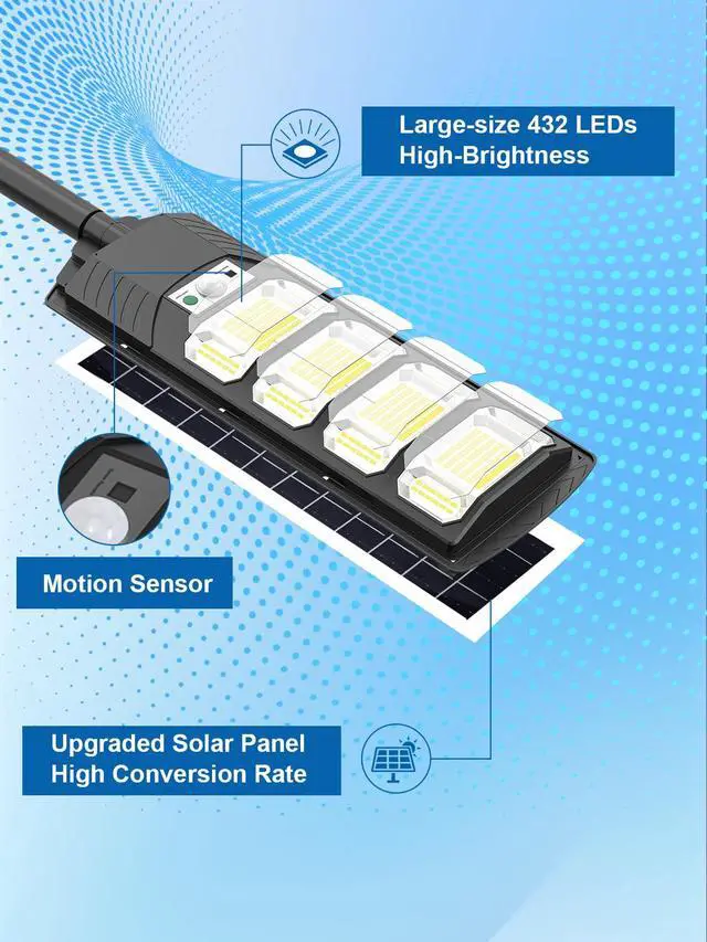 Alt view image 5 of 7 - 432LEDS Solar Street Light Outdoor IP67Waterfroof, 6500K Solar Flood Lights Outdoor Dusk to Dawn,Motion Sensor with Remote Control for Parking lot, Yard,Pathway