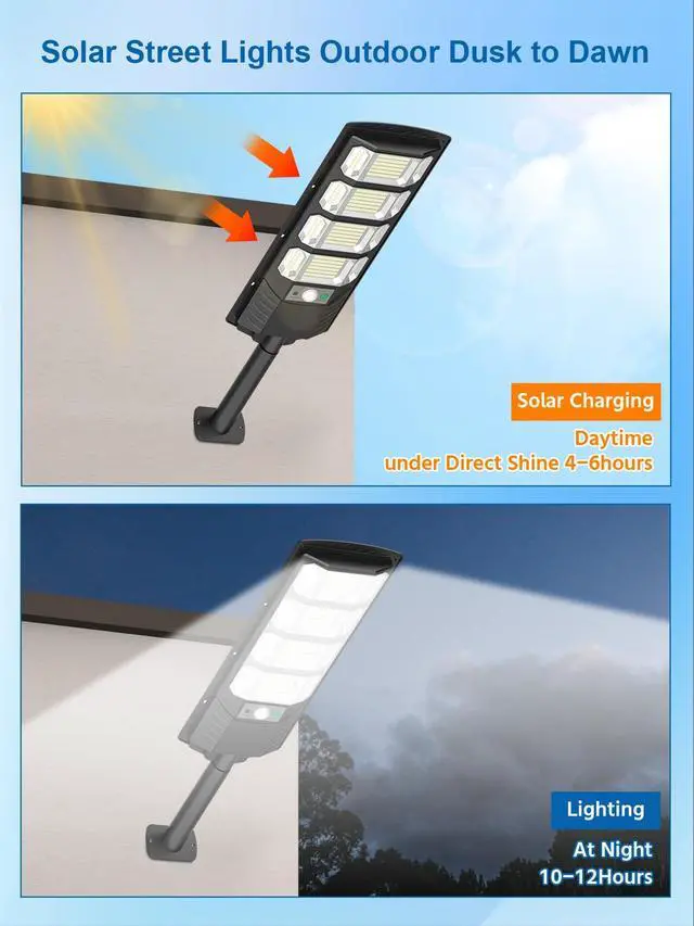 Alt view image 6 of 7 - 432LEDS Solar Street Light Outdoor IP67Waterfroof, 6500K Solar Flood Lights Outdoor Dusk to Dawn,Motion Sensor with Remote Control for Parking lot, Yard,Pathway