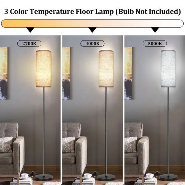 Alt view image 2 of 7 - Floor Lamp for Living Room, Modern Standing Lamps with Lampshade, Minimalist Tall Lamp with Foot Switch for Living Room, Bedroom, Kids Room, Office(Bulb Not Included)