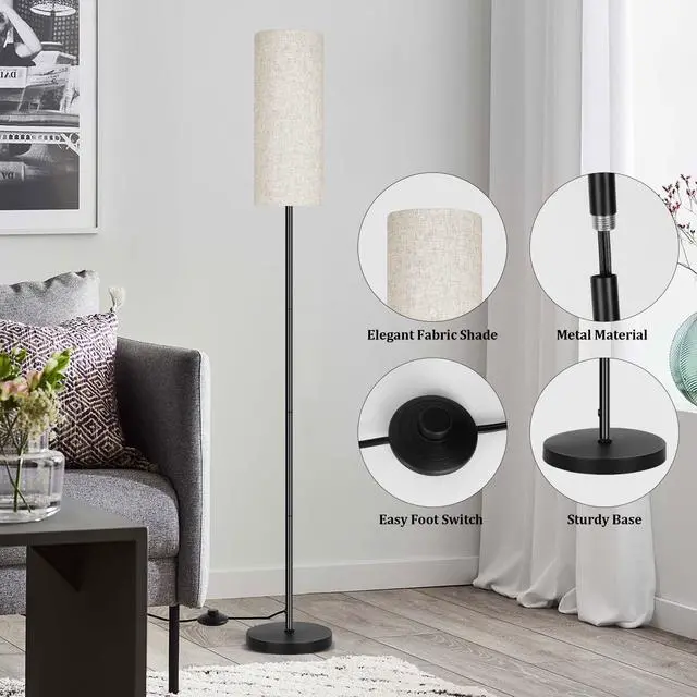 Alt view image 3 of 7 - Floor Lamp for Living Room, Modern Standing Lamps with Lampshade, Minimalist Tall Lamp with Foot Switch for Living Room, Bedroom, Kids Room, Office(Bulb Not Included)