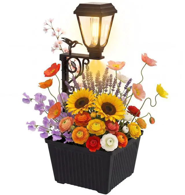 Main image of 1 Pack 18.5" H Small Solar Lamp Post with Planter Dual-Sided Lighting, 2 in 1 Flower Pots Wall Mount/Freestanding, Waterproof Decorative Planter Lamp for Porch Garden Front Door, Warm White