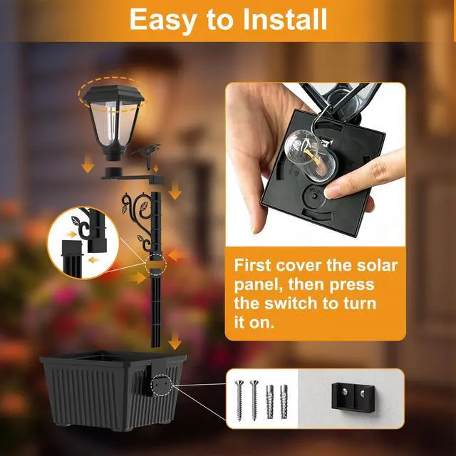 Alt view image 5 of 7 - 1 Pack 18.5" H Small Solar Lamp Post with Planter Dual-Sided Lighting, 2 in 1 Flower Pots Wall Mount/Freestanding, Waterproof Decorative Planter Lamp for Porch Garden Front Door, Warm White