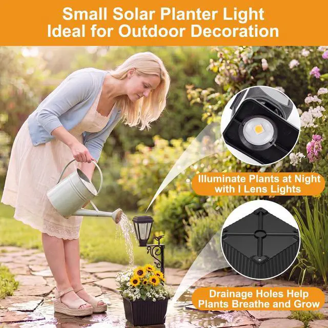 Alt view image 3 of 7 - 1 Pack 18.5" H Small Solar Lamp Post with Planter Dual-Sided Lighting, 2 in 1 Flower Pots Wall Mount/Freestanding, Waterproof Decorative Planter Lamp for Porch Garden Front Door, Warm White