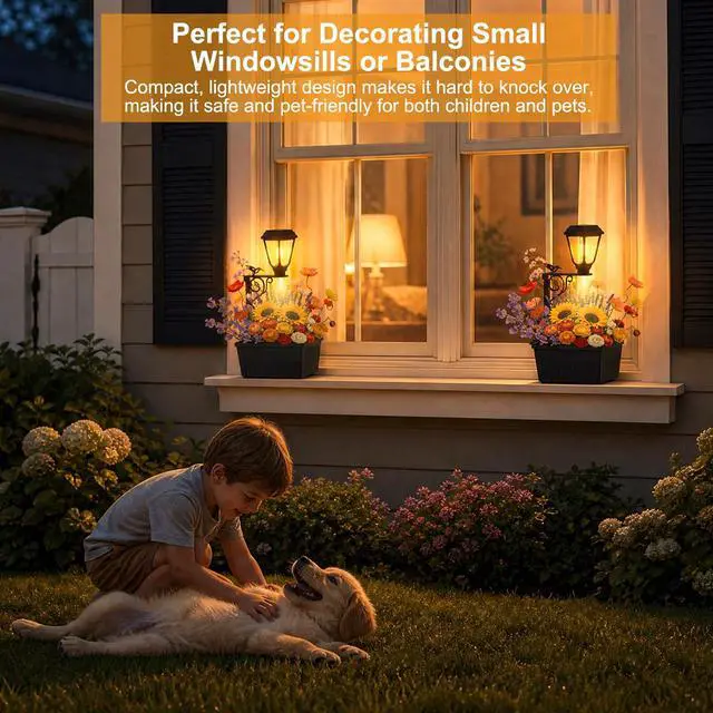 Alt view image 6 of 7 - 1 Pack 18.5" H Small Solar Lamp Post with Planter Dual-Sided Lighting, 2 in 1 Flower Pots Wall Mount/Freestanding, Waterproof Decorative Planter Lamp for Porch Garden Front Door, Warm White