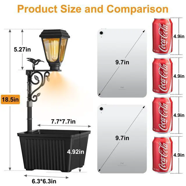 Alt view image 2 of 7 - 1 Pack 18.5" H Small Solar Lamp Post with Planter Dual-Sided Lighting, 2 in 1 Flower Pots Wall Mount/Freestanding, Waterproof Decorative Planter Lamp for Porch Garden Front Door, Warm White