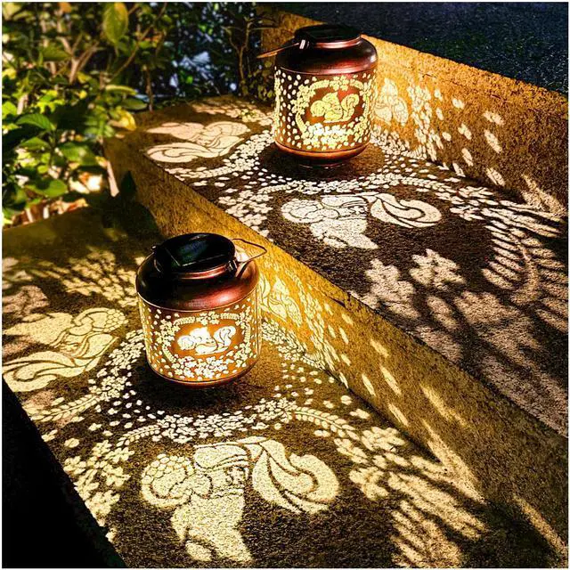 Main image of 2 Pack Squirrel Solar Lanterns Outdoor Waterproof Hanging Solar Lights Squirrel Gifts for Women Men Metal Decorative LED Lanterns for Yard, Patio, Lawn, Tabletop, Pathway, Landscape, Garden Decor
