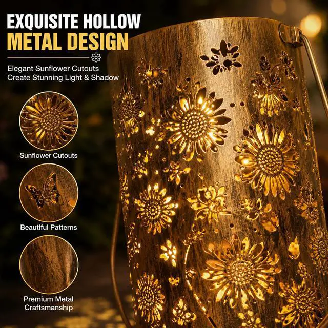 Alt view image 3 of 6 - Solar Flower Projection Lantern Outdoor Colorful Hanging Garden Light, Waterproof Metal Decorative Lamp for Patio Yard Balcony Decor, Auto On/Off Night Light