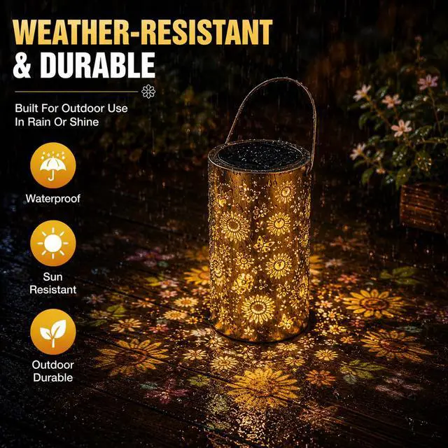 Alt view image 5 of 6 - Solar Flower Projection Lantern Outdoor Colorful Hanging Garden Light, Waterproof Metal Decorative Lamp for Patio Yard Balcony Decor, Auto On/Off Night Light