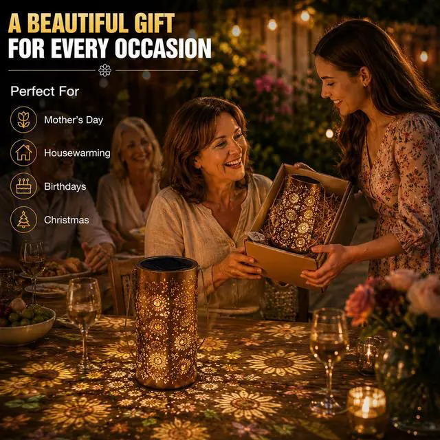 Alt view image 6 of 6 - Solar Flower Projection Lantern Outdoor Colorful Hanging Garden Light, Waterproof Metal Decorative Lamp for Patio Yard Balcony Decor, Auto On/Off Night Light