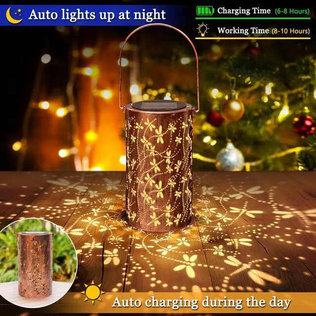 Alt view image 2 of 7 - Solar Lanterns Outdoor Waterproof Dragonfly Lantern Garden Decor Birthday Mother's Day Gifts for Women Mom Grandma Hanging Solar Lights Metal Decorations Outside for Yard, Patio, Porch