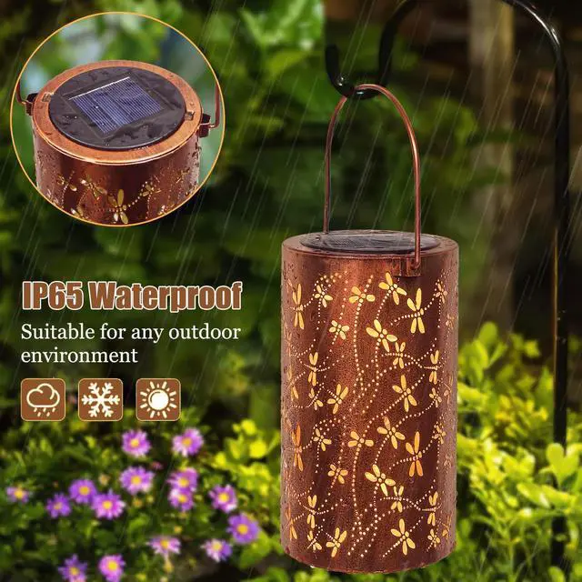 Alt view image 3 of 7 - Solar Lanterns Outdoor Waterproof Dragonfly Lantern Garden Decor Birthday Mother's Day Gifts for Women Mom Grandma Hanging Solar Lights Metal Decorations Outside for Yard, Patio, Porch