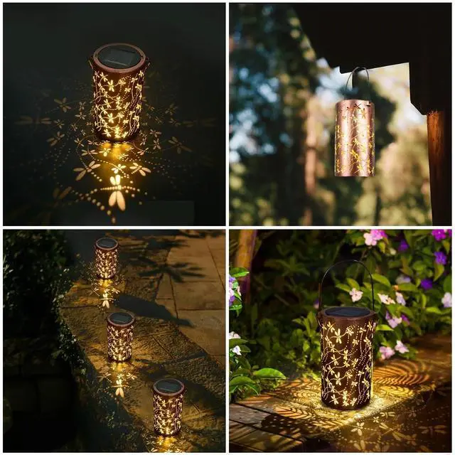 Alt view image 5 of 7 - Solar Lanterns Outdoor Waterproof Dragonfly Lantern Garden Decor Birthday Mother's Day Gifts for Women Mom Grandma Hanging Solar Lights Metal Decorations Outside for Yard, Patio, Porch
