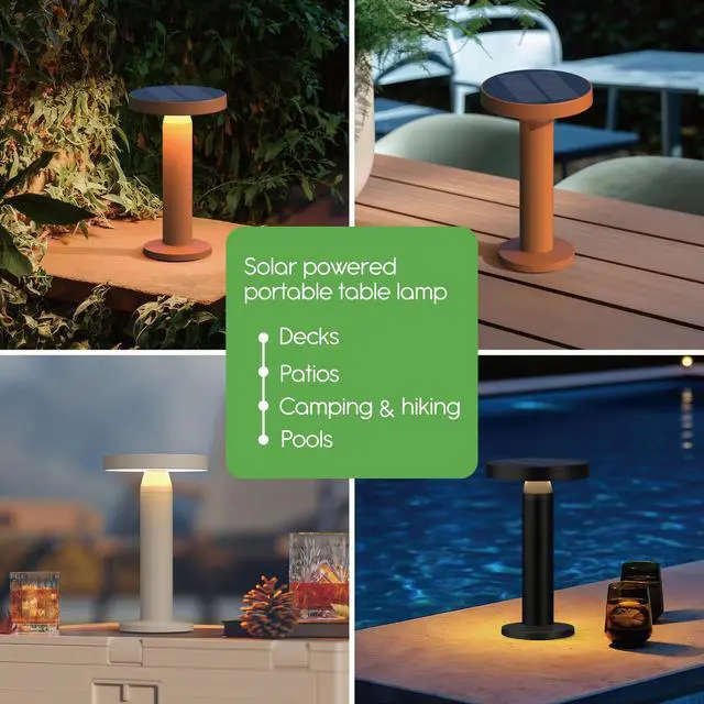 Alt view image 2 of 7 - Round Solar Table Lamp Portable LED Light with USB-C Charging & Solar Panel Waterproof, Stepless Dimming for Outdoor/Indoor Use Sand, 1 Pack