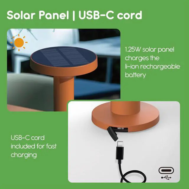 Alt view image 3 of 7 - Round Solar Table Lamp Portable LED Light with USB-C Charging & Solar Panel Waterproof, Stepless Dimming for Outdoor/Indoor Use Sand, 1 Pack