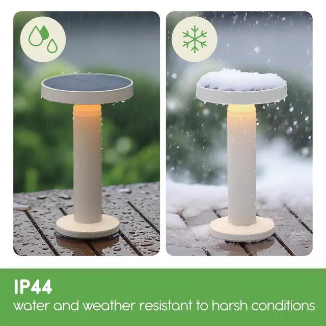 Alt view image 6 of 7 - Round Solar Table Lamp Portable LED Light with USB-C Charging & Solar Panel Waterproof, Stepless Dimming for Outdoor/Indoor Use Sand, 1 Pack