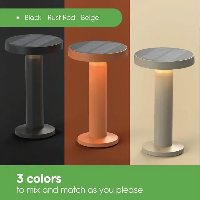 Alt view image 7 of 7 - Round Solar Table Lamp Portable LED Light with USB-C Charging & Solar Panel Waterproof, Stepless Dimming for Outdoor/Indoor Use Sand, 1 Pack