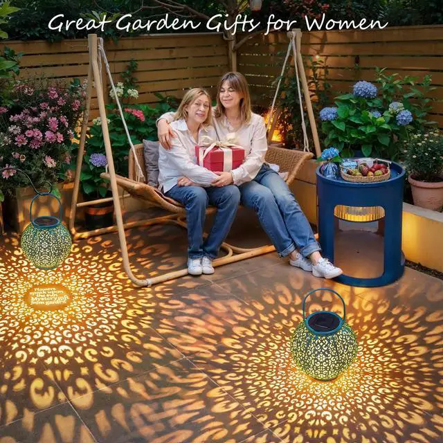Alt view image 2 of 7 - Big Solar Lantern Outdoor Waterproof, Gifts for Mom Yard Decorations Lights for Balcony Party Ornaments, Birthday Mothers Day Gifts for Women Wife Grandma (1 Pack, Teal Blue)