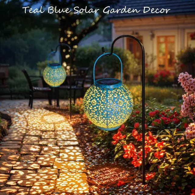 Alt view image 3 of 7 - Big Solar Lantern Outdoor Waterproof, Gifts for Mom Yard Decorations Lights for Balcony Party Ornaments, Birthday Mothers Day Gifts for Women Wife Grandma (1 Pack, Teal Blue)