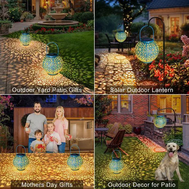 Alt view image 4 of 7 - Big Solar Lantern Outdoor Waterproof, Gifts for Mom Yard Decorations Lights for Balcony Party Ornaments, Birthday Mothers Day Gifts for Women Wife Grandma (1 Pack, Teal Blue)
