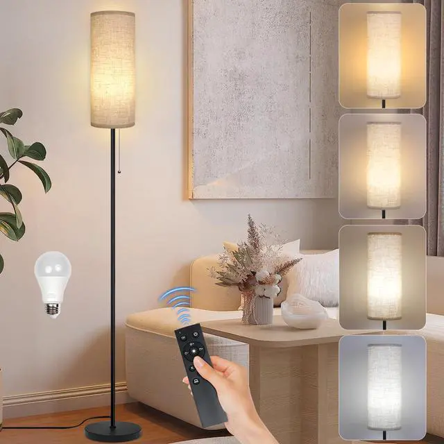 Alt view image 2 of 7 - Floor Lamp for Living Room, Modern Standing Lamps with Lampshade, Minimalist Tall Lamp with Chain Switch for Living Room, LED Bulb Included (Beige Shade)