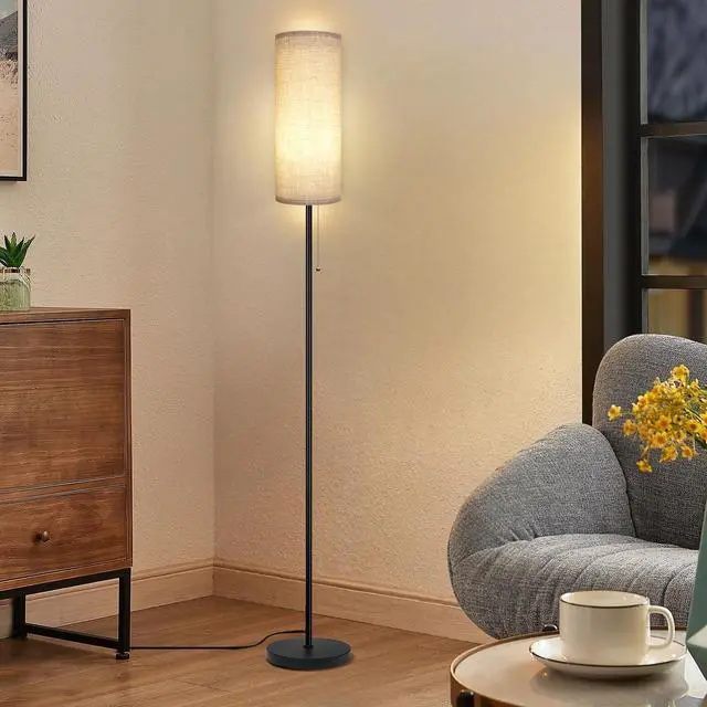 Alt view image 6 of 7 - Floor Lamp for Living Room, Modern Standing Lamps with Lampshade, Minimalist Tall Lamp with Chain Switch for Living Room, LED Bulb Included (Beige Shade)