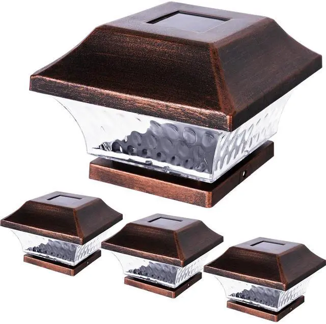 Main image of Solar Post Cap Lights Outdoor 4x4 LED Solar Garden Lighting Deck Fence Cap Light Wooden Post Brushed Copper 4 Pack
