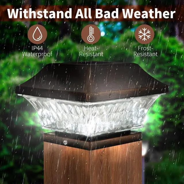 Alt view image 2 of 6 - Solar Post Cap Lights Outdoor 4x4 LED Solar Garden Lighting Deck Fence Cap Light Wooden Post Brushed Copper 4 Pack